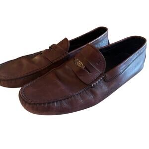 Tod's Men's Burgundy Leather Penny Driving Loafers